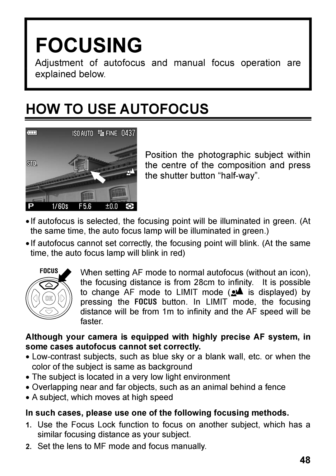 Sigma DP2, C72900 user manual Focusing, HOW to USE Autofocus 