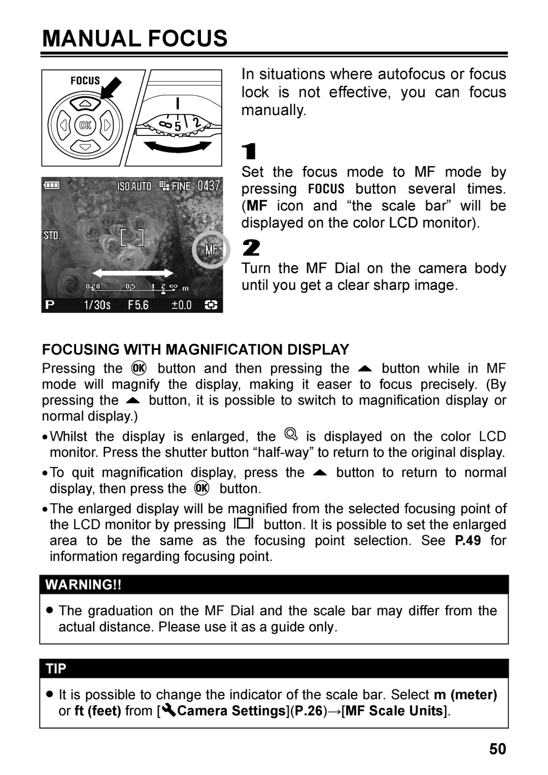 Sigma DP2, C72900 user manual Manual Focus, Focusing with Magnification Display 