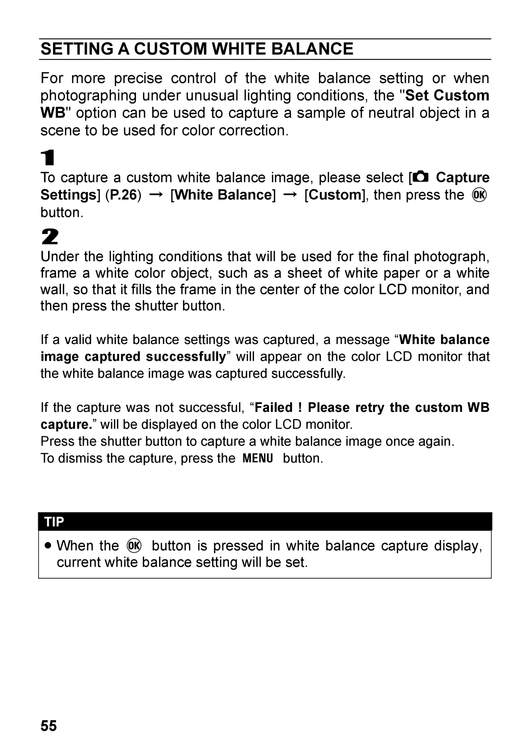 Sigma C72900, DP2 user manual Setting a Custom White Balance 