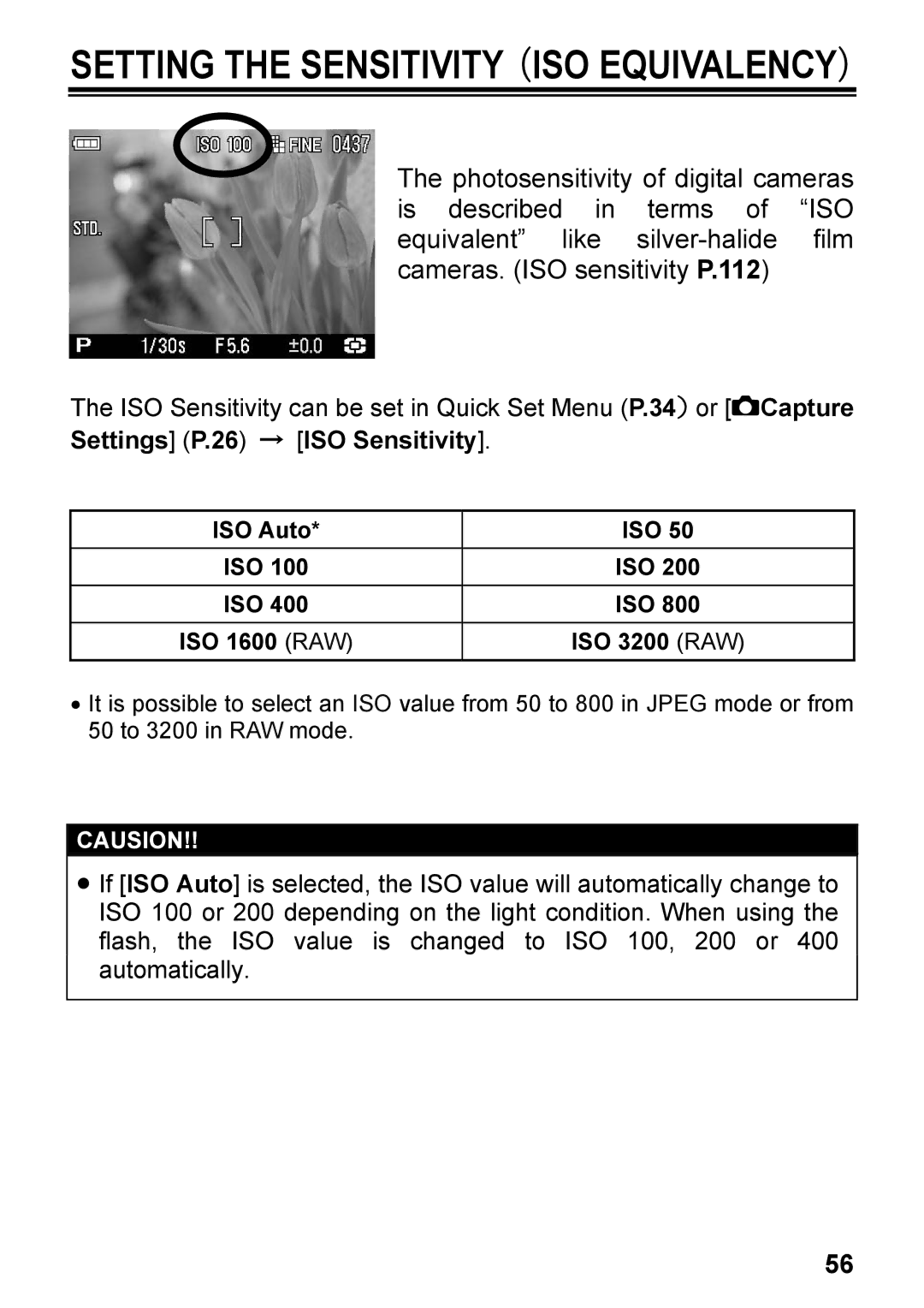 Sigma DP2, C72900 user manual ISO Auto, ISO 3200 RAW 