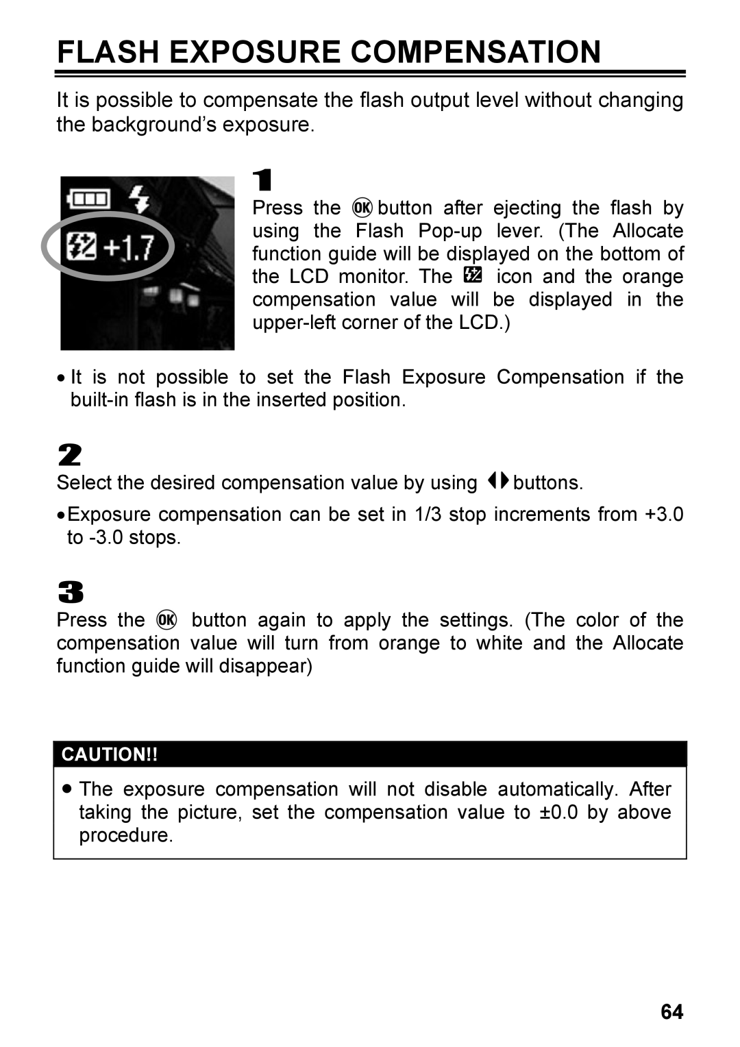 Sigma DP2, C72900 user manual Flash Exposure Compensation 