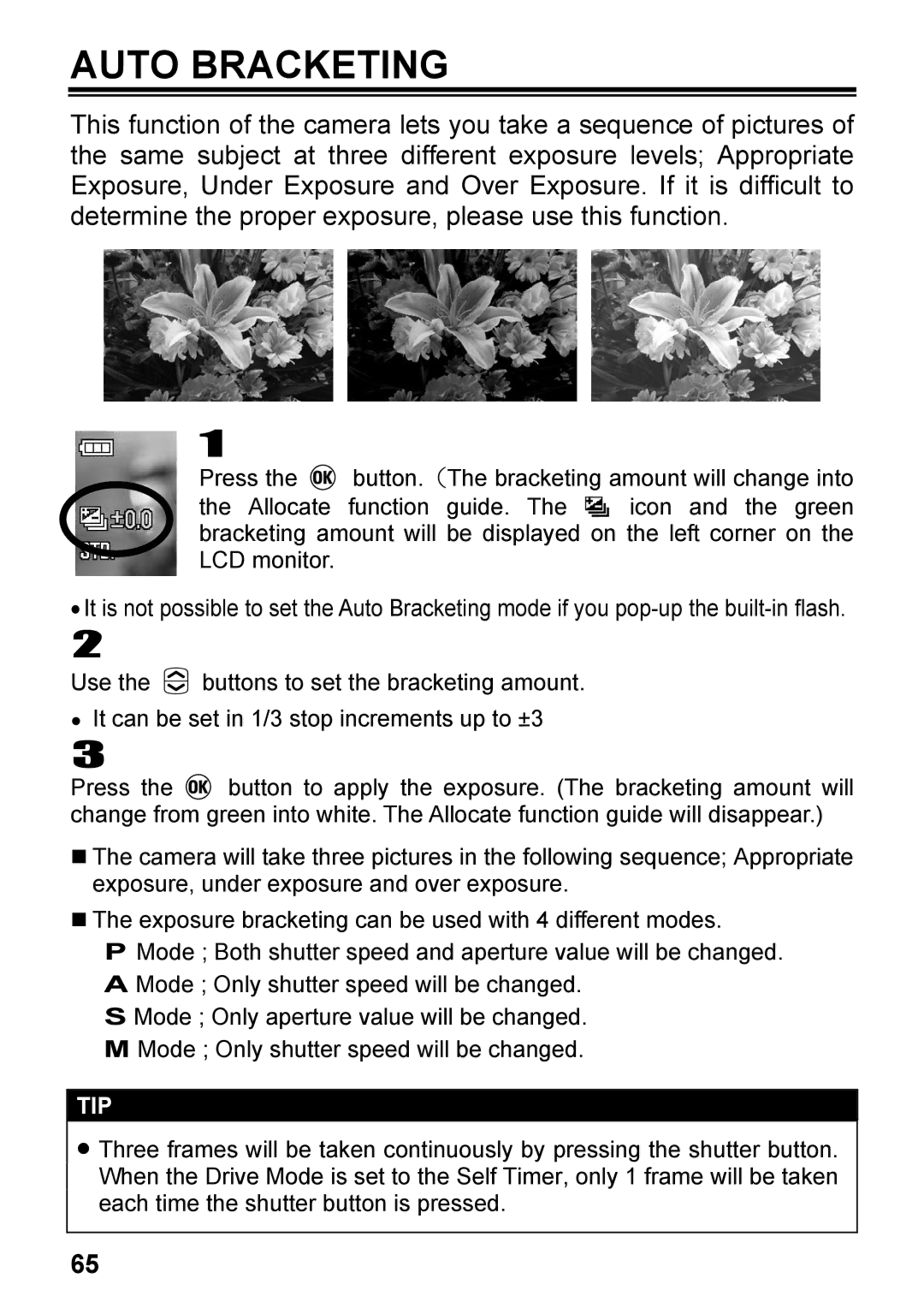 Sigma C72900, DP2 user manual Auto Bracketing 