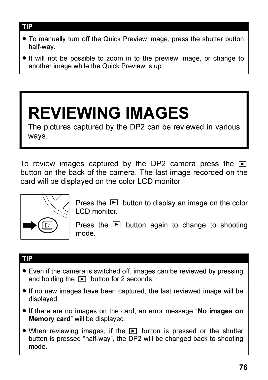 Sigma DP2, C72900 user manual Reviewing Images 