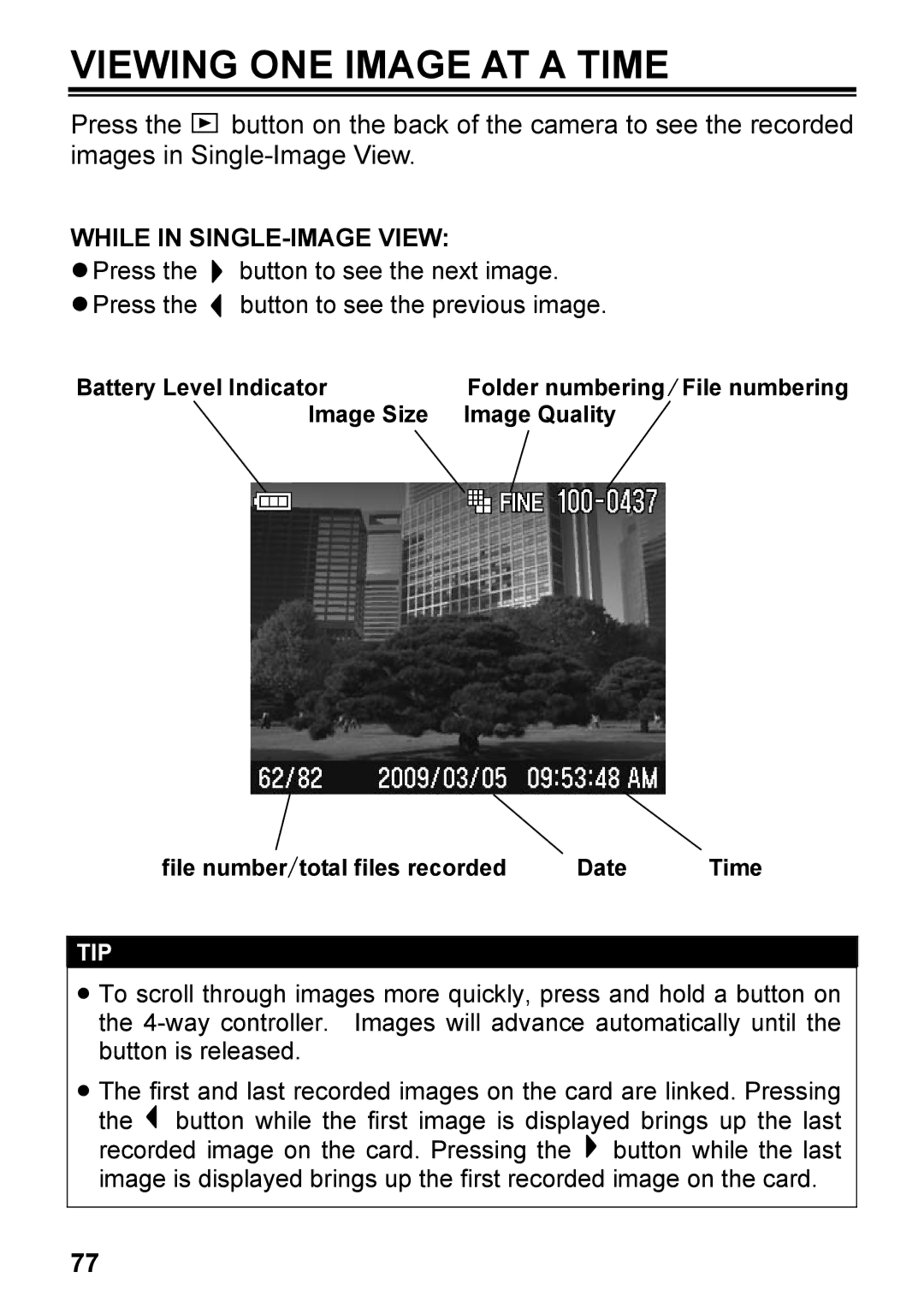 Sigma C72900, DP2 user manual Viewing ONE Image AT a Time, While in SINGLE-IMAGE View 