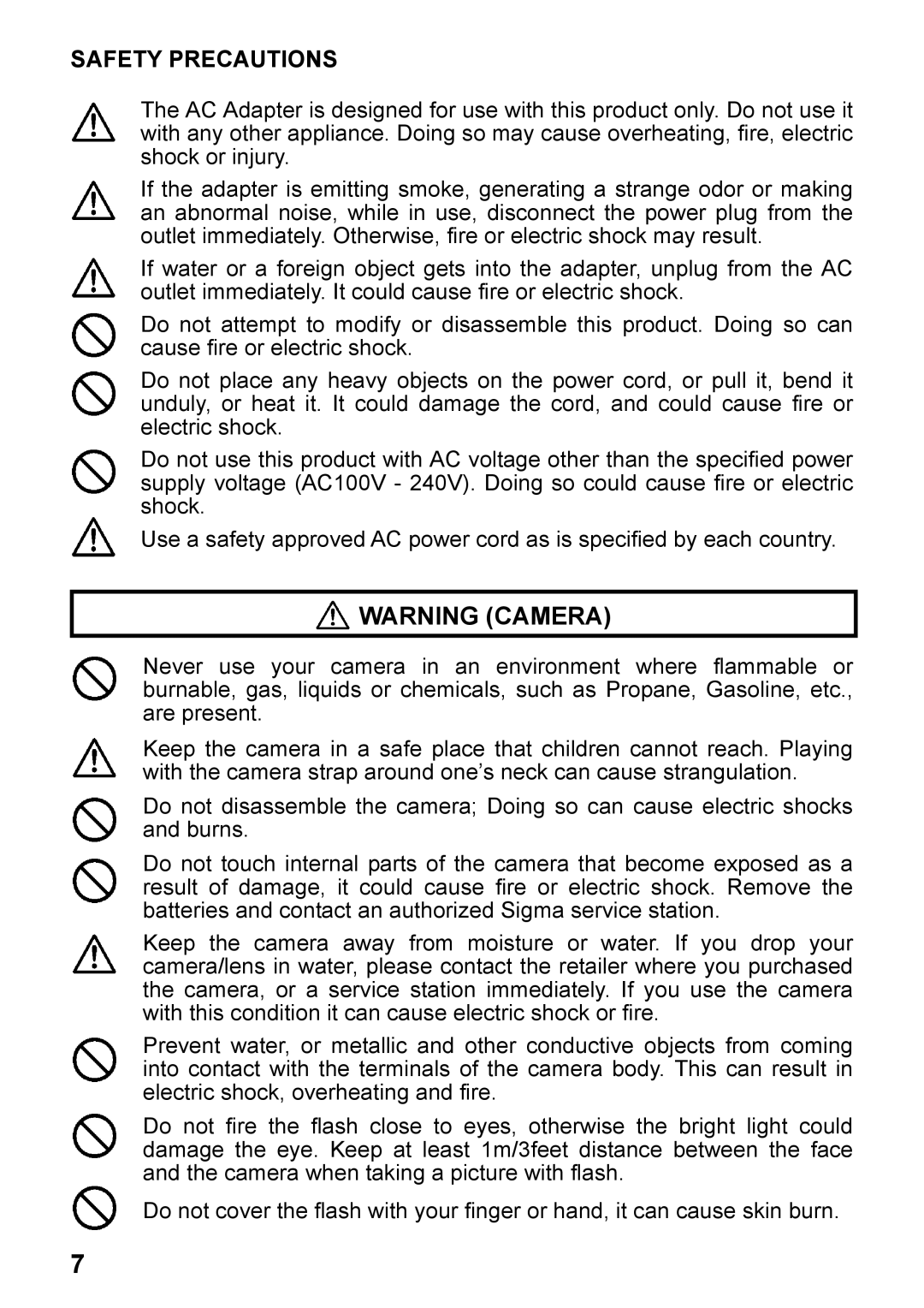 Sigma C72900, DP2 user manual Safety Precautions 