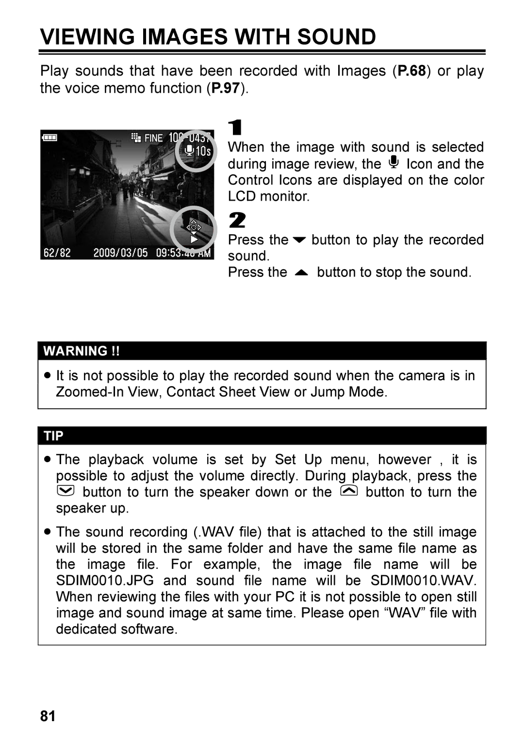 Sigma C72900, DP2 user manual Viewing Images with Sound 