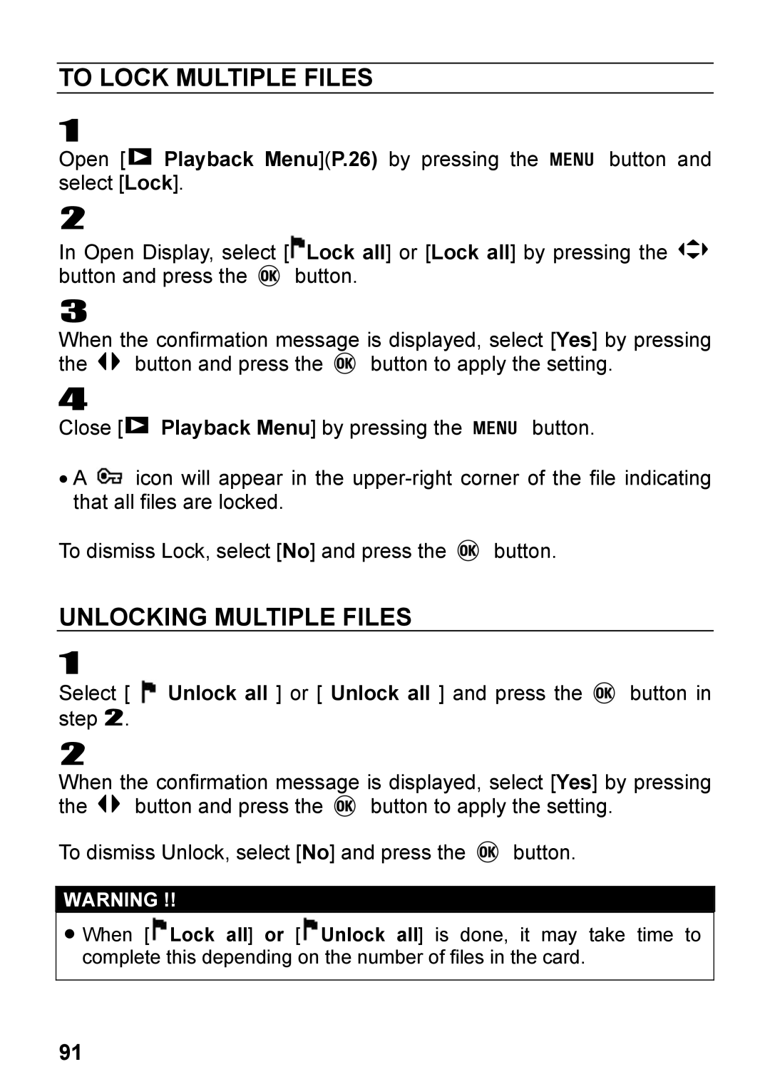 Sigma C72900, DP2 user manual To Lock Multiple Files, Unlocking Multiple Files 