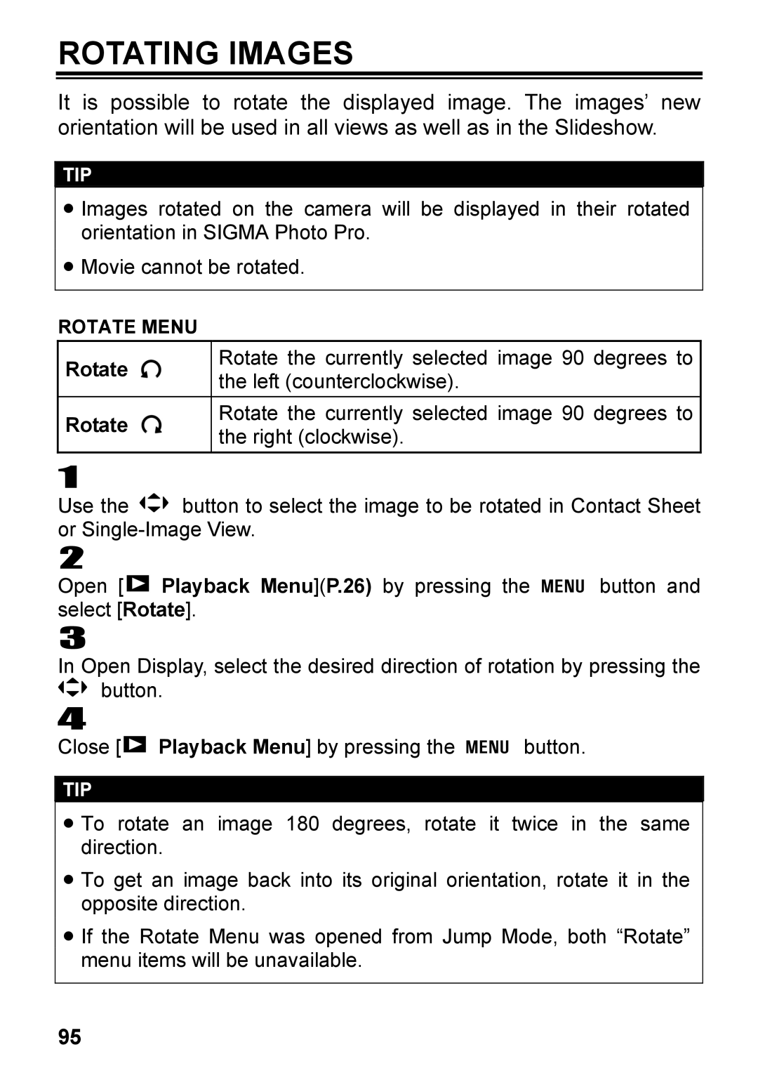 Sigma C72900, DP2 user manual Rotating Images, Rotate Menu 