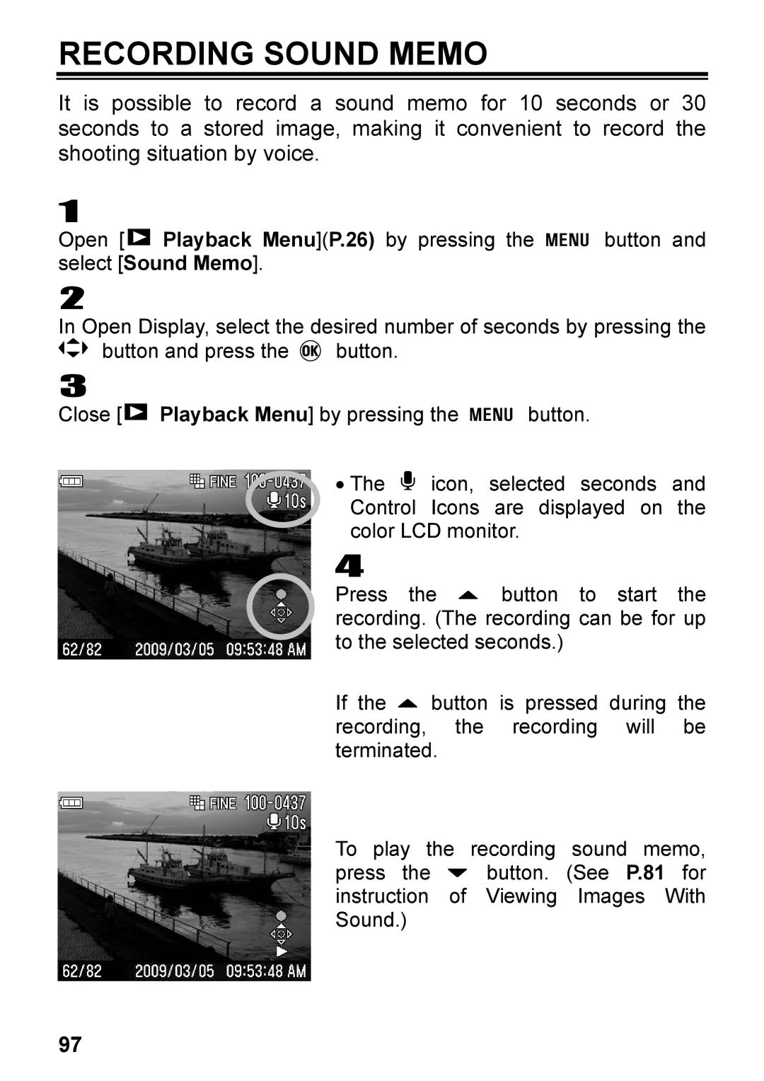 Sigma C72900, DP2 user manual Recording Sound Memo 