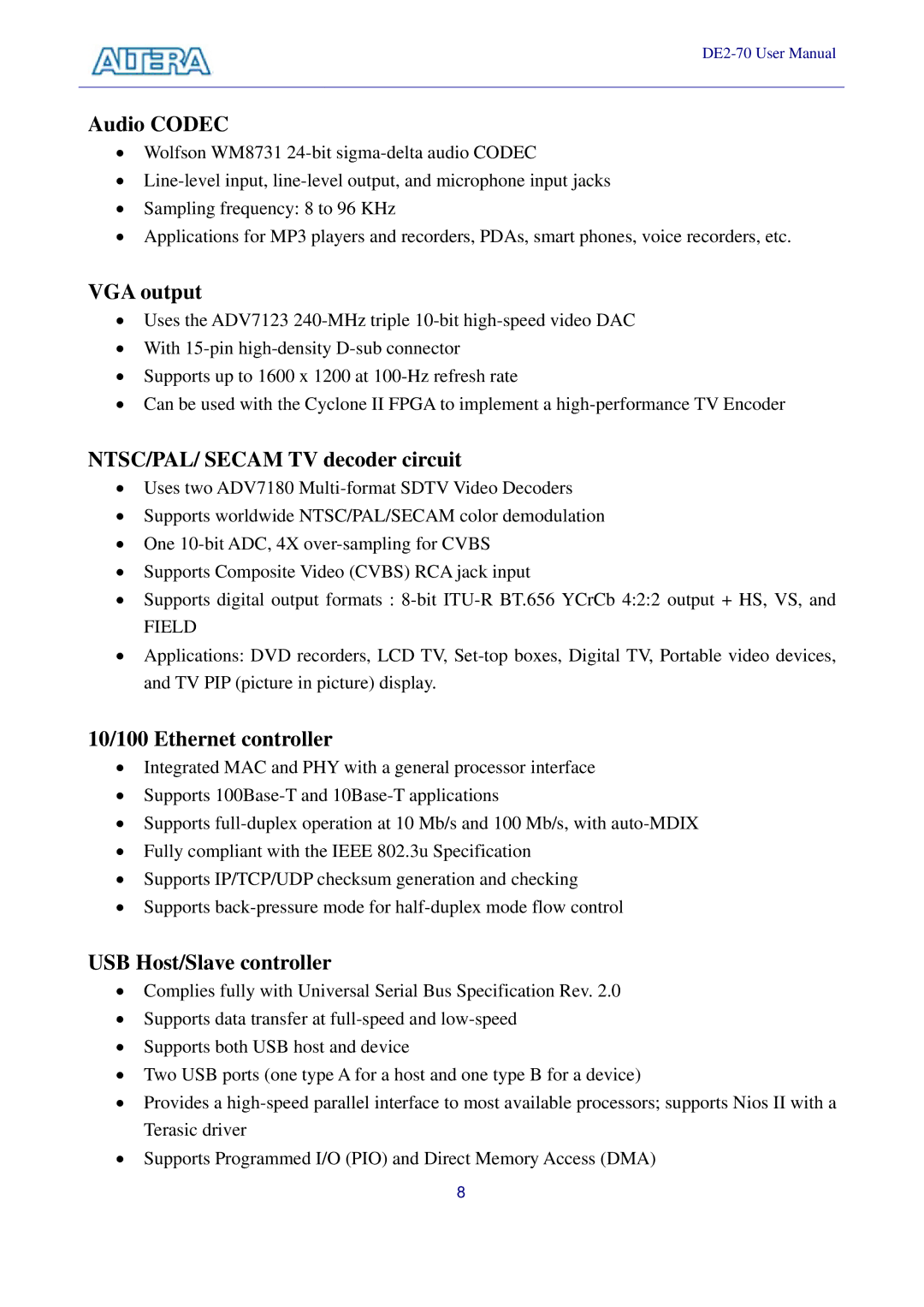 Sigma DE2-70 manual Audio Codec 