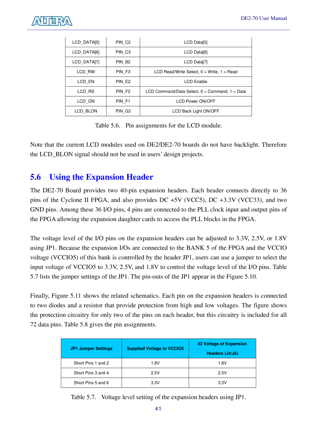 Sigma DE2-70 manual Using the Expansion Header 