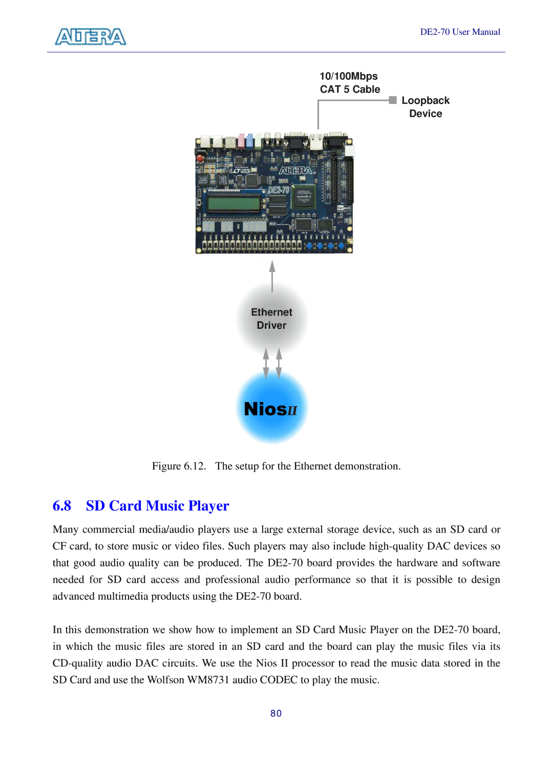 Sigma DE2-70 manual SD Card Music Player, The setup for the Ethernet demonstration 