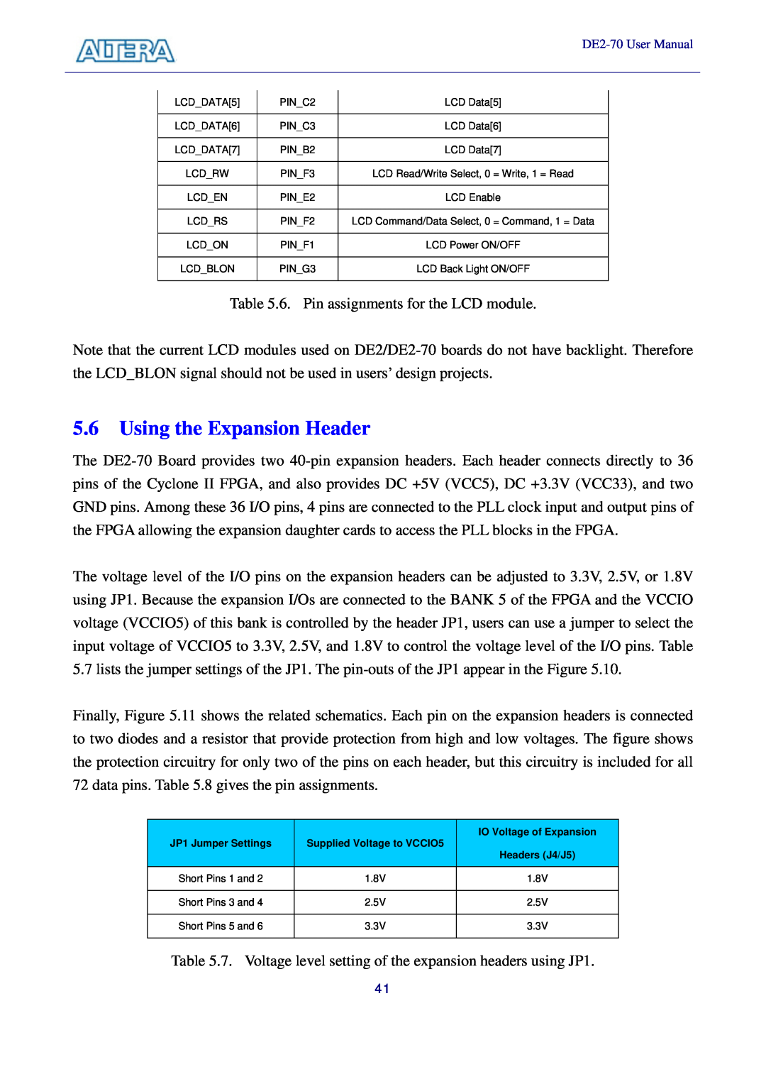 Sigma DE2-70 manual Using the Expansion Header 