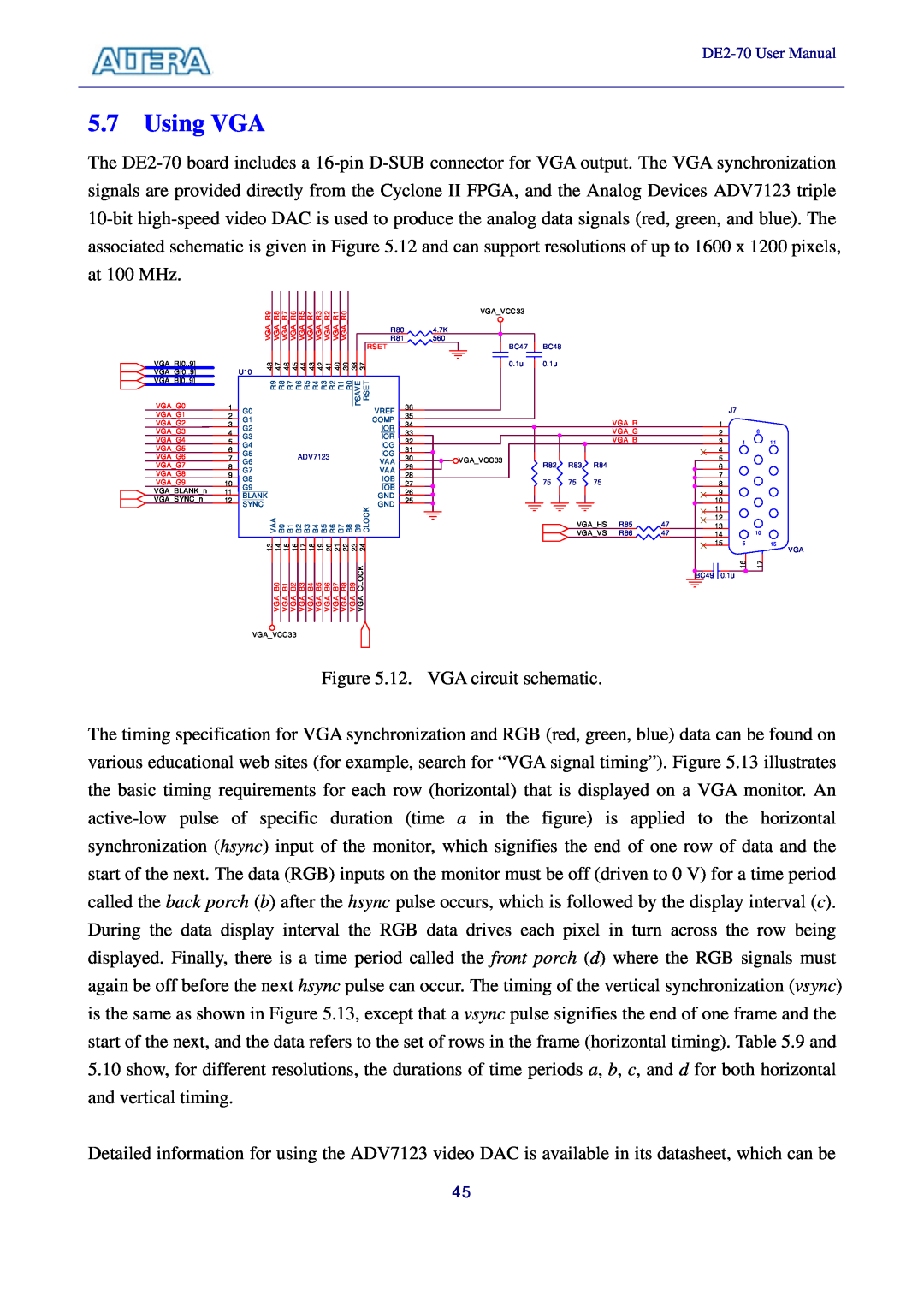 Sigma DE2-70 manual Using VGA 