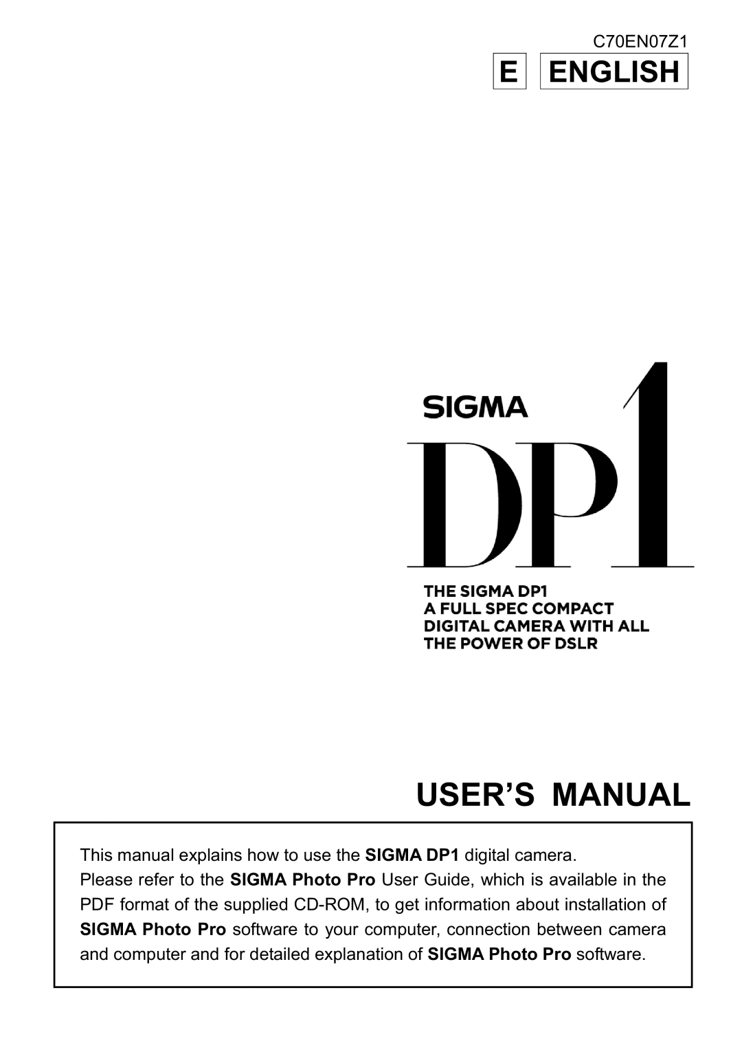 Sigma DP1 user manual USER’S Manual 