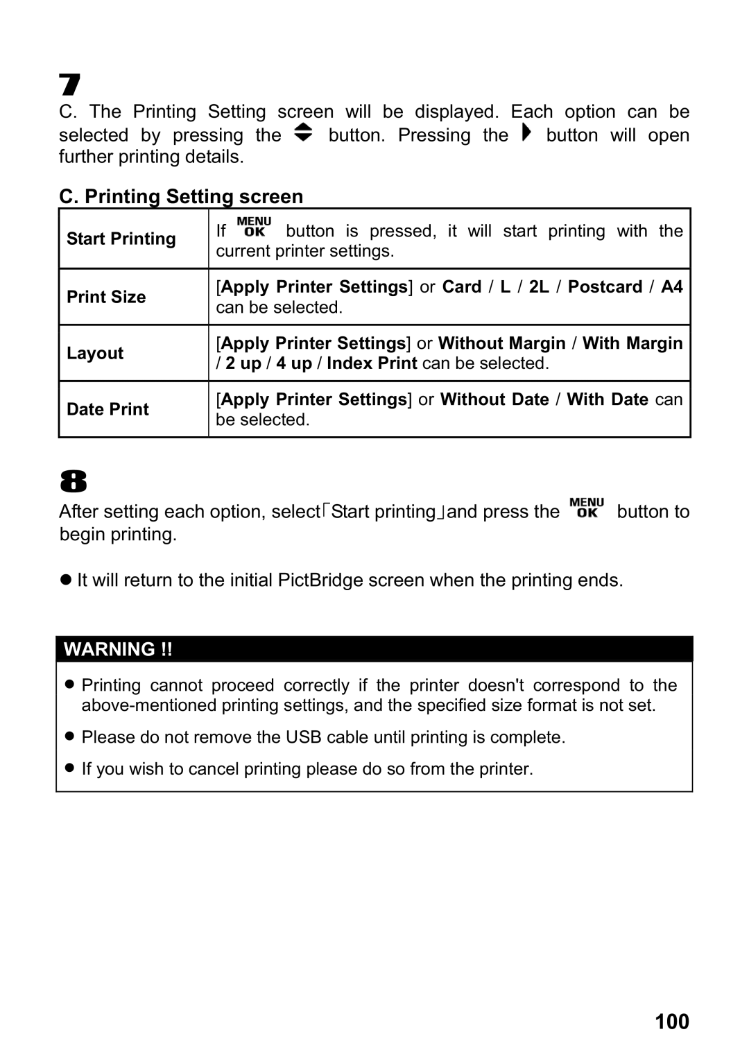 Sigma DP1 user manual Printing Setting screen, Layout 