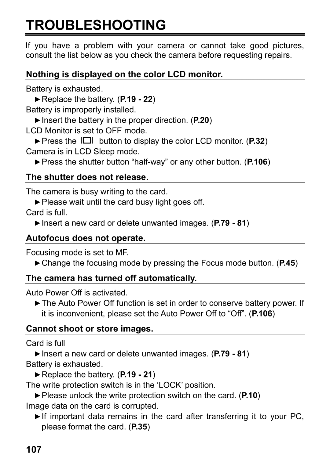 Sigma DP1 user manual Troubleshooting 