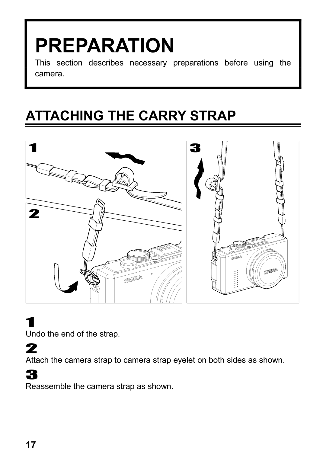 Sigma DP1 user manual Preparation, Attaching the Carry Strap 