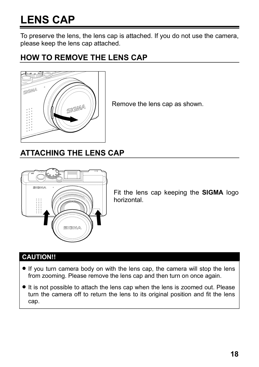 Sigma DP1 user manual HOW to Remove the Lens CAP, Attaching the Lens CAP 