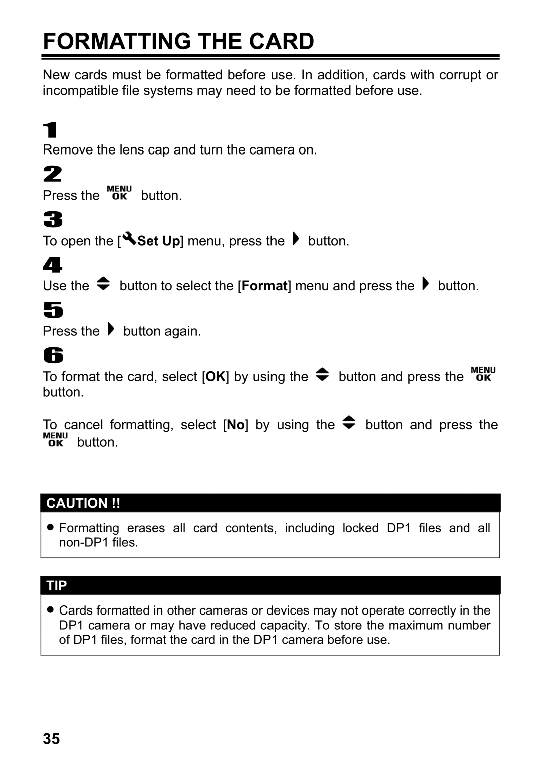 Sigma DP1 user manual Formatting the Card 