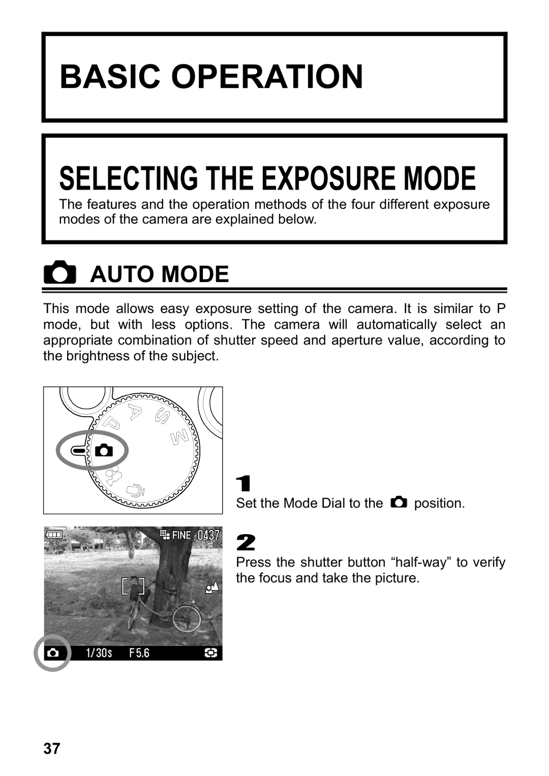 Sigma DP1 user manual Basic Operation,  Auto Mode 