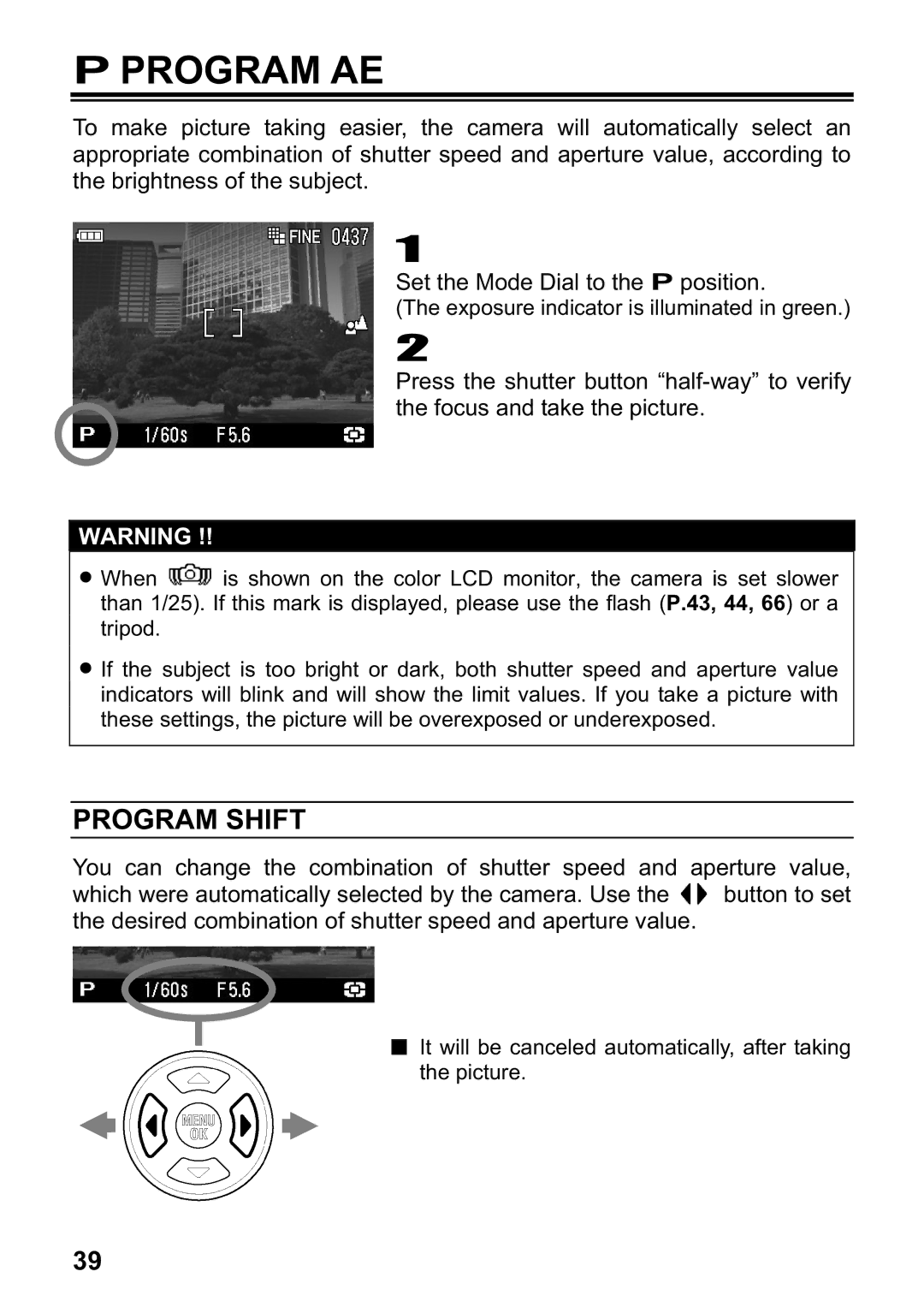 Sigma DP1 user manual Program AE, Program Shift 