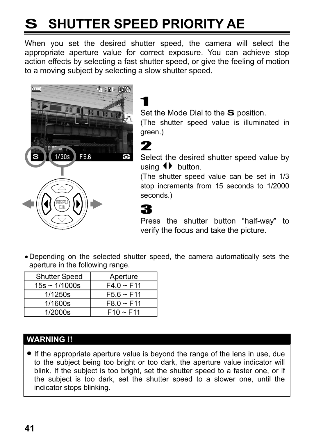 Sigma DP1 user manual Shutter Speed Priority AE 