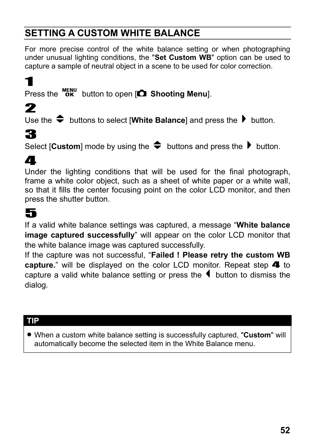 Sigma DP1 user manual Setting a Custom White Balance 