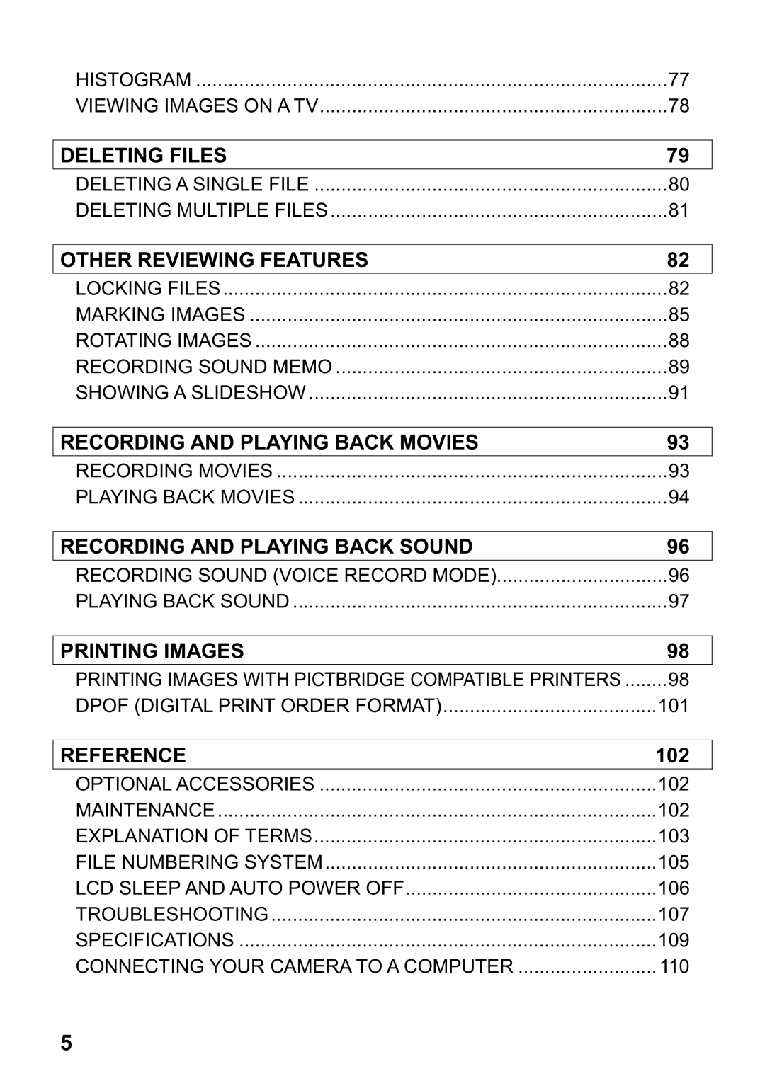 Sigma DP1 Deleting Files, Other Reviewing Features, Recording and Playing Back Movies, Recording and Playing Back Sound 