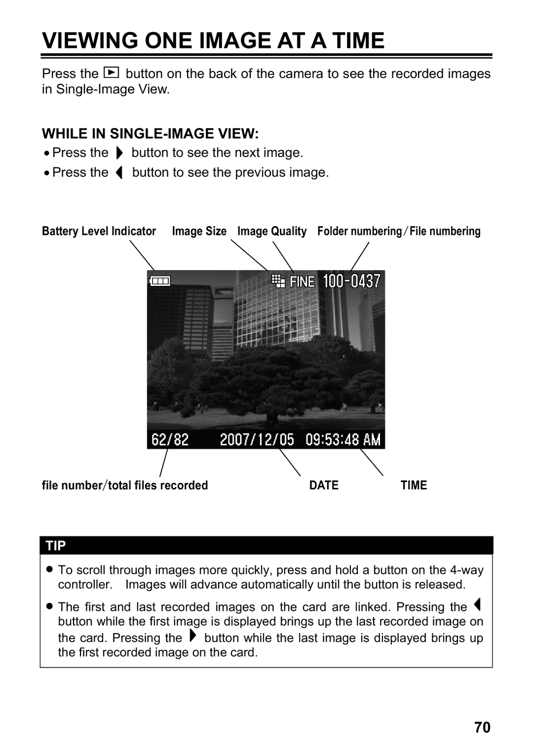 Sigma DP1 user manual Viewing ONE Image AT a Time, While in SINGLE-IMAGE View, Date  