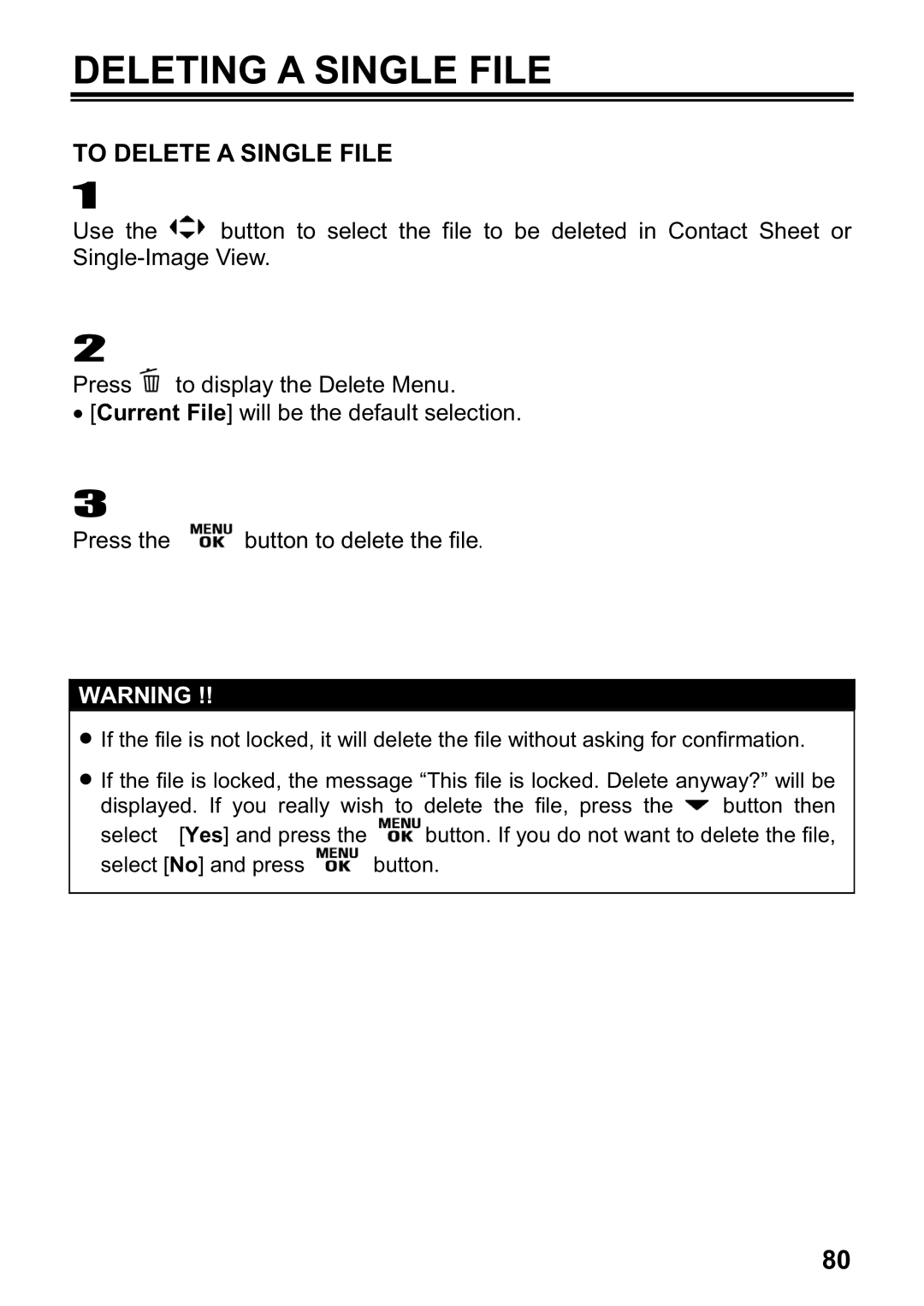 Sigma DP1 user manual Deleting a Single File, To Delete a Single File 