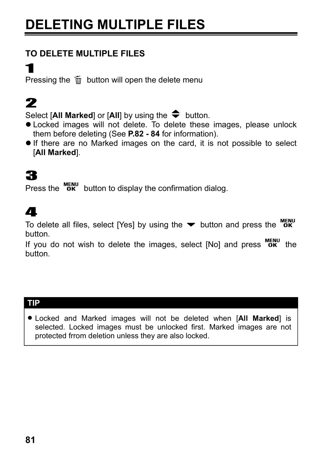 Sigma DP1 user manual Deleting Multiple Files, To Delete Multiple Files 