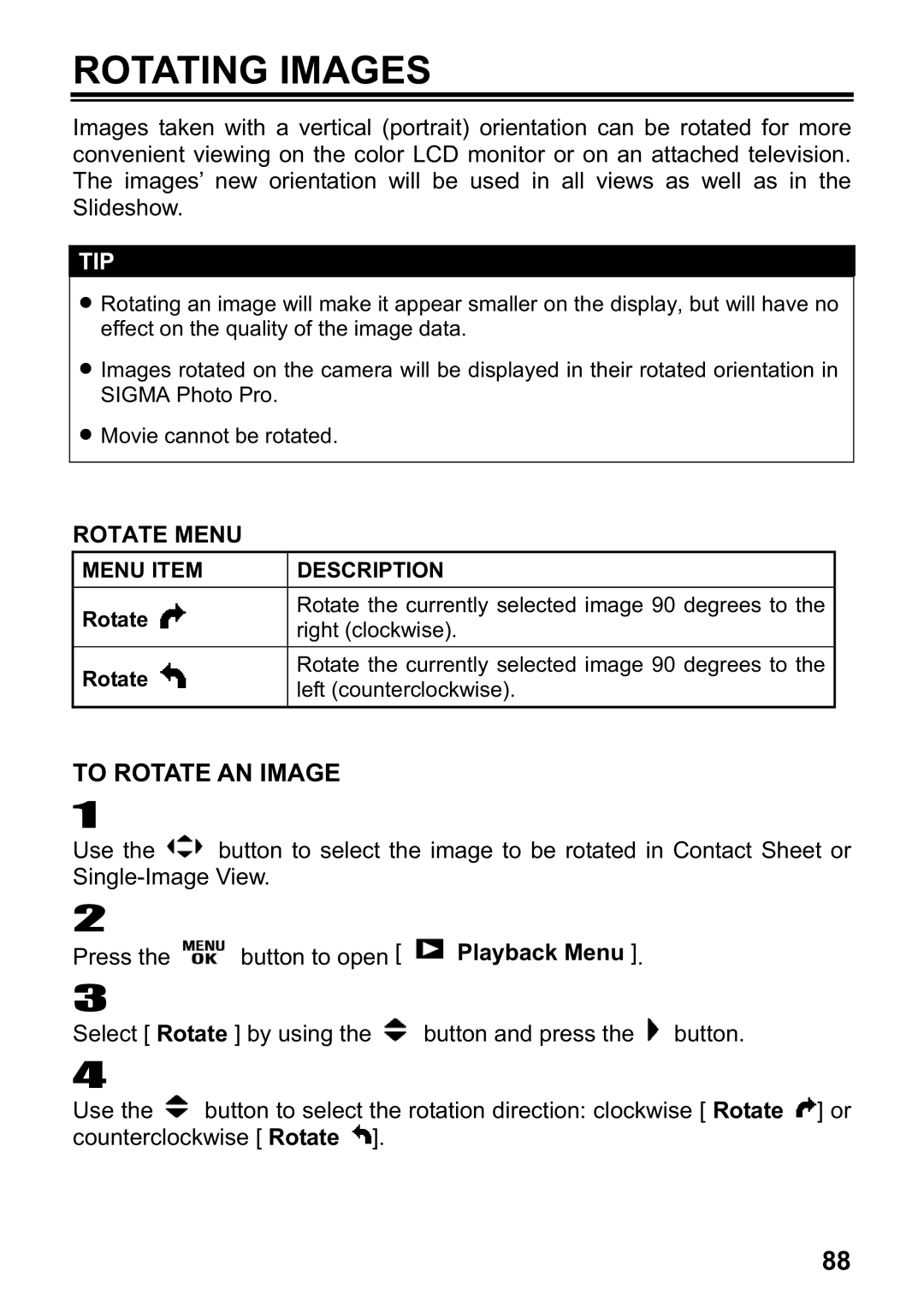 Sigma DP1 user manual Rotating Images, To Rotate AN Image 