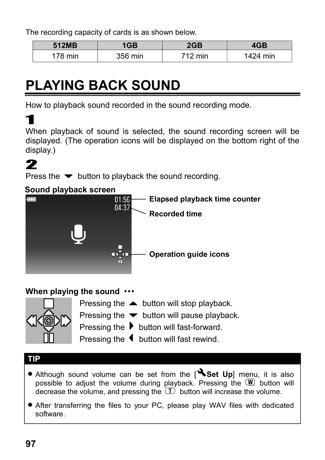 Sigma DP1 user manual Playing Back Sound, When playing the sound ῒῒῒ 