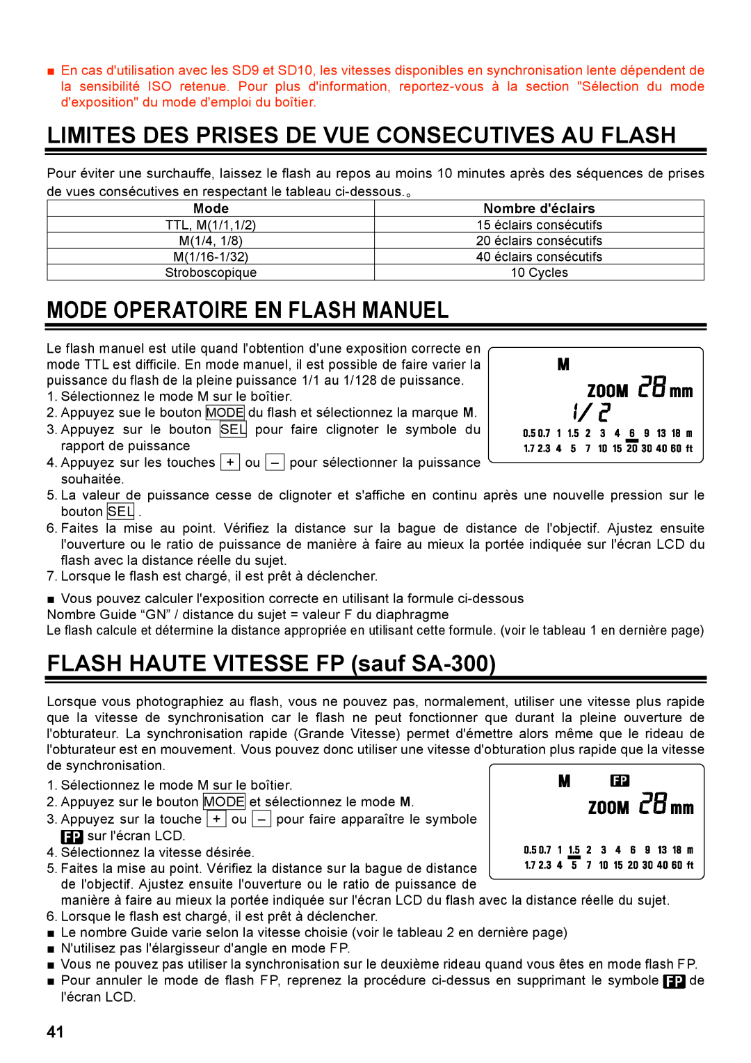 Sigma EF-500 manual Limites DES Prises DE VUE Consecutives AU Flash, Mode Operatoire EN Flash Manuel 