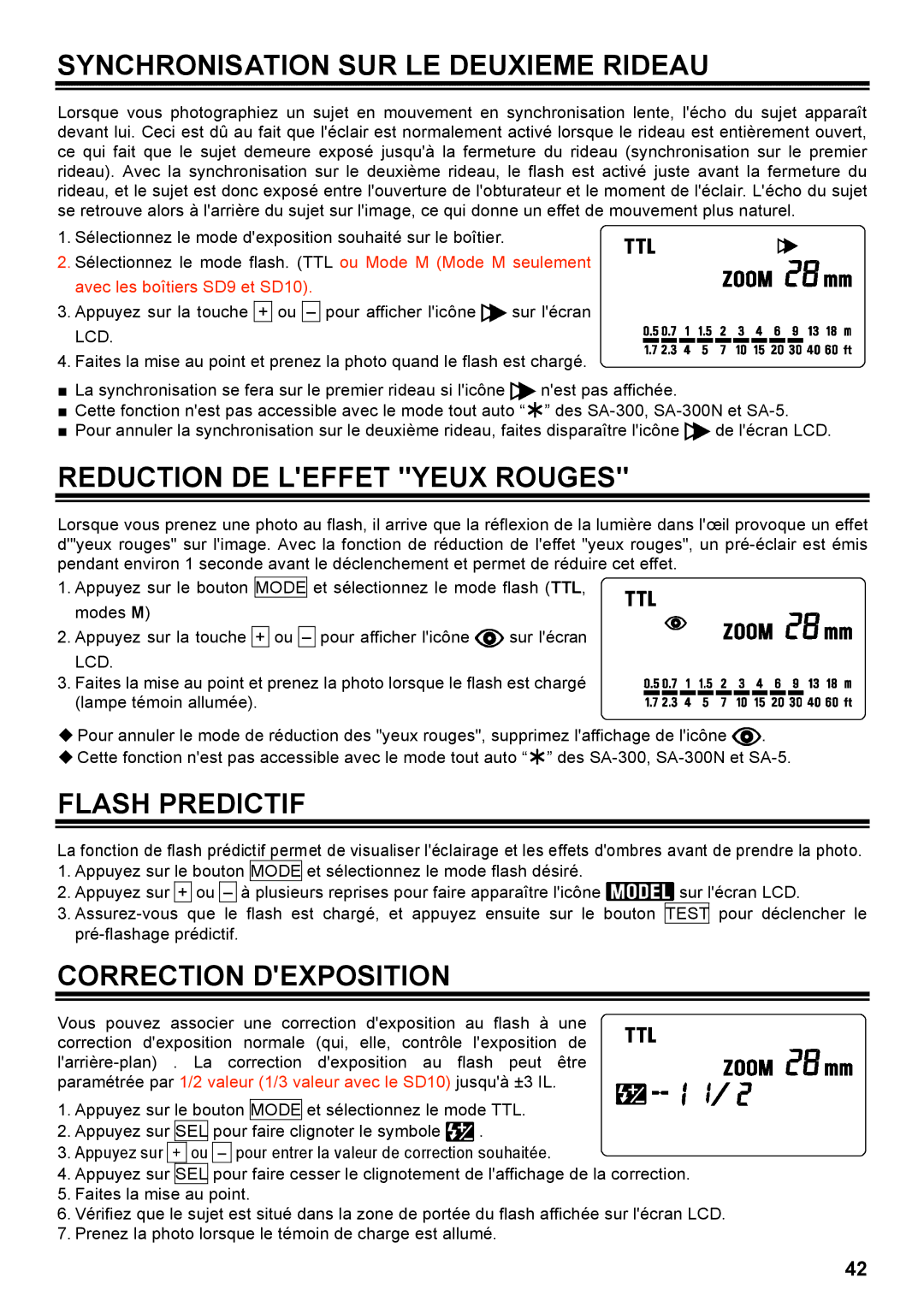 Sigma EF-500 manual Synchronisation SUR LE Deuxieme Rideau, Reduction DE Leffet Yeux Rouges, Flash Predictif 