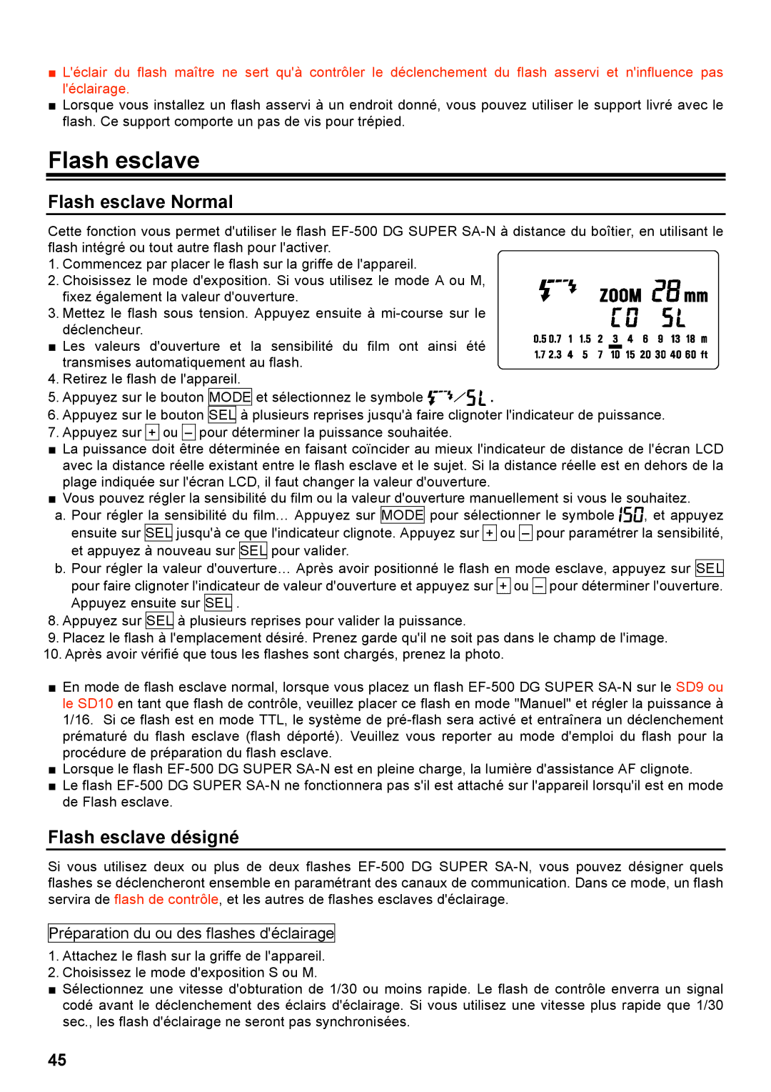 Sigma EF-500 manual Flash esclave Normal, Flash esclave désigné 