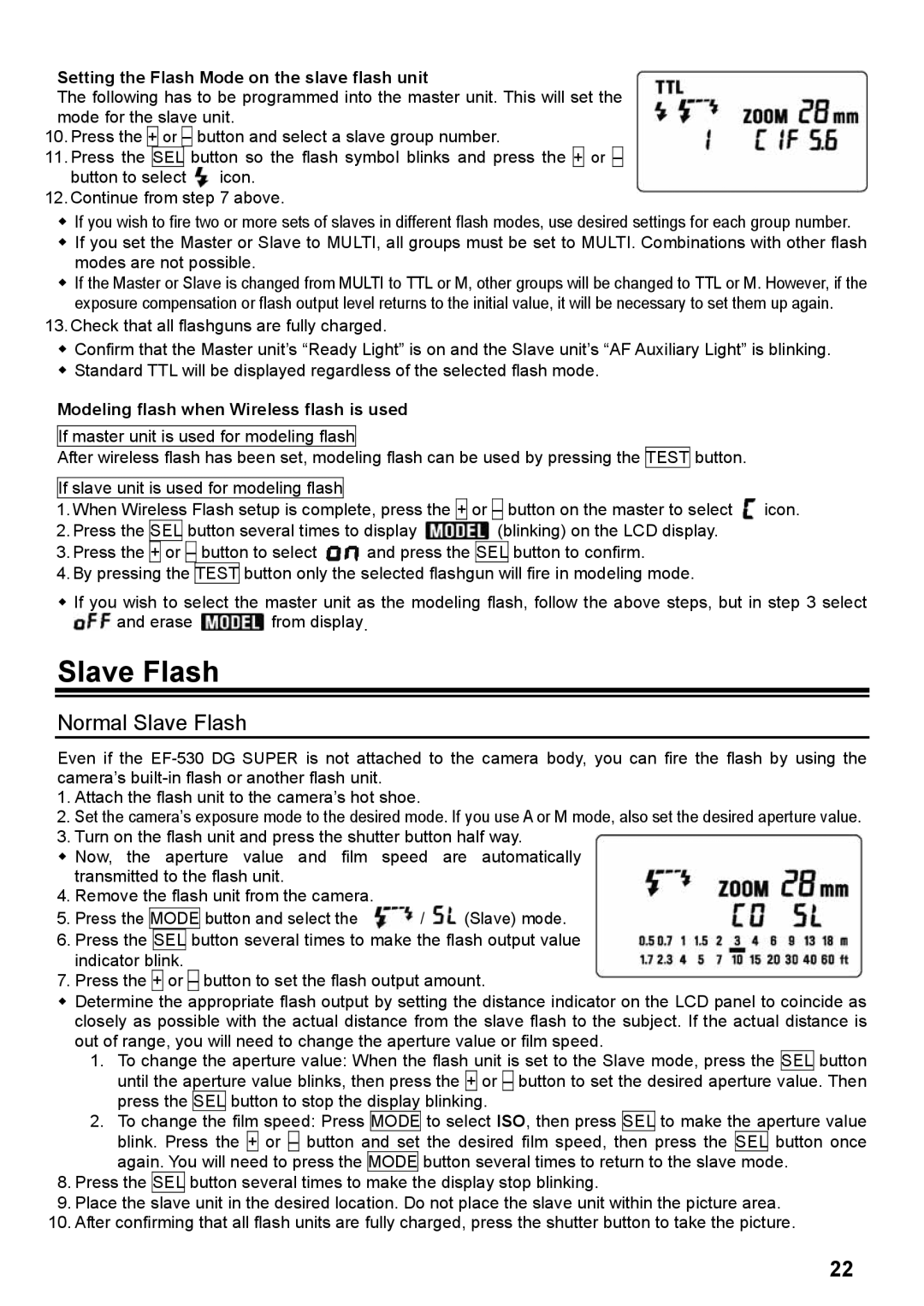 Sigma EF-530 DG instruction manual Normal Slave Flash, Setting the Flash Mode on the slave flash unit 