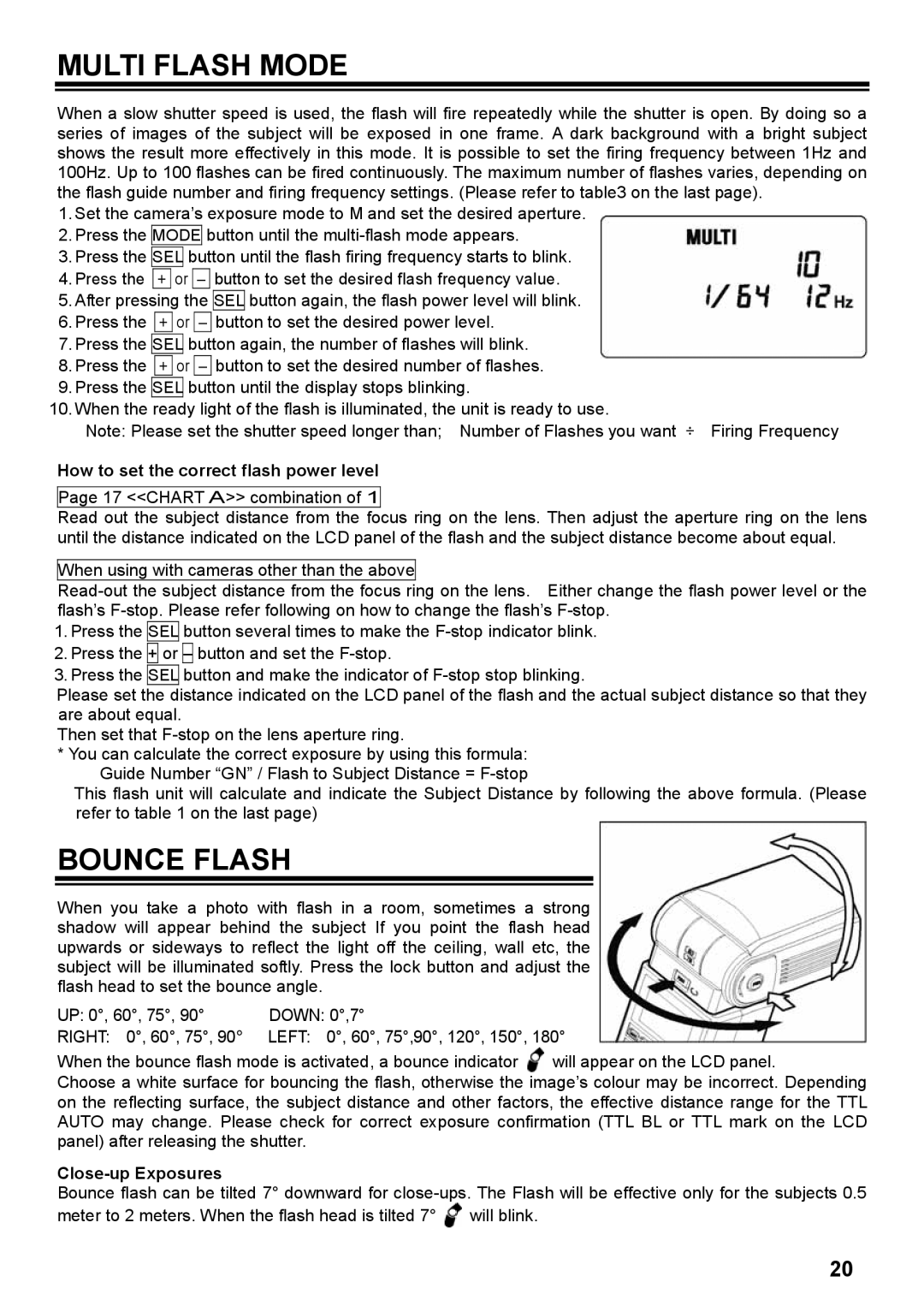 Sigma EF-530 DG Multi Flash Mode, Bounce Flash, How to set the correct flash power level, Close-up Exposures 