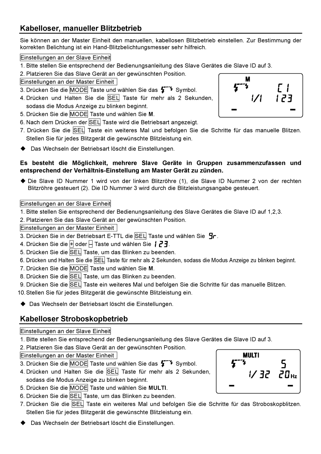 Sigma EM-140 DG manual Kabelloser, manueller Blitzbetrieb 