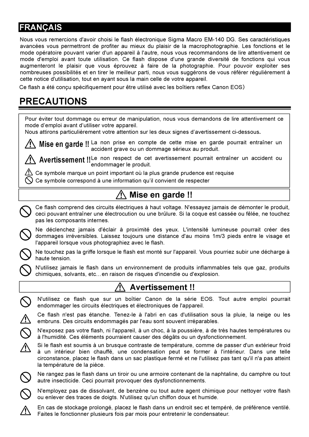 Sigma EM-140 DG manual Français 