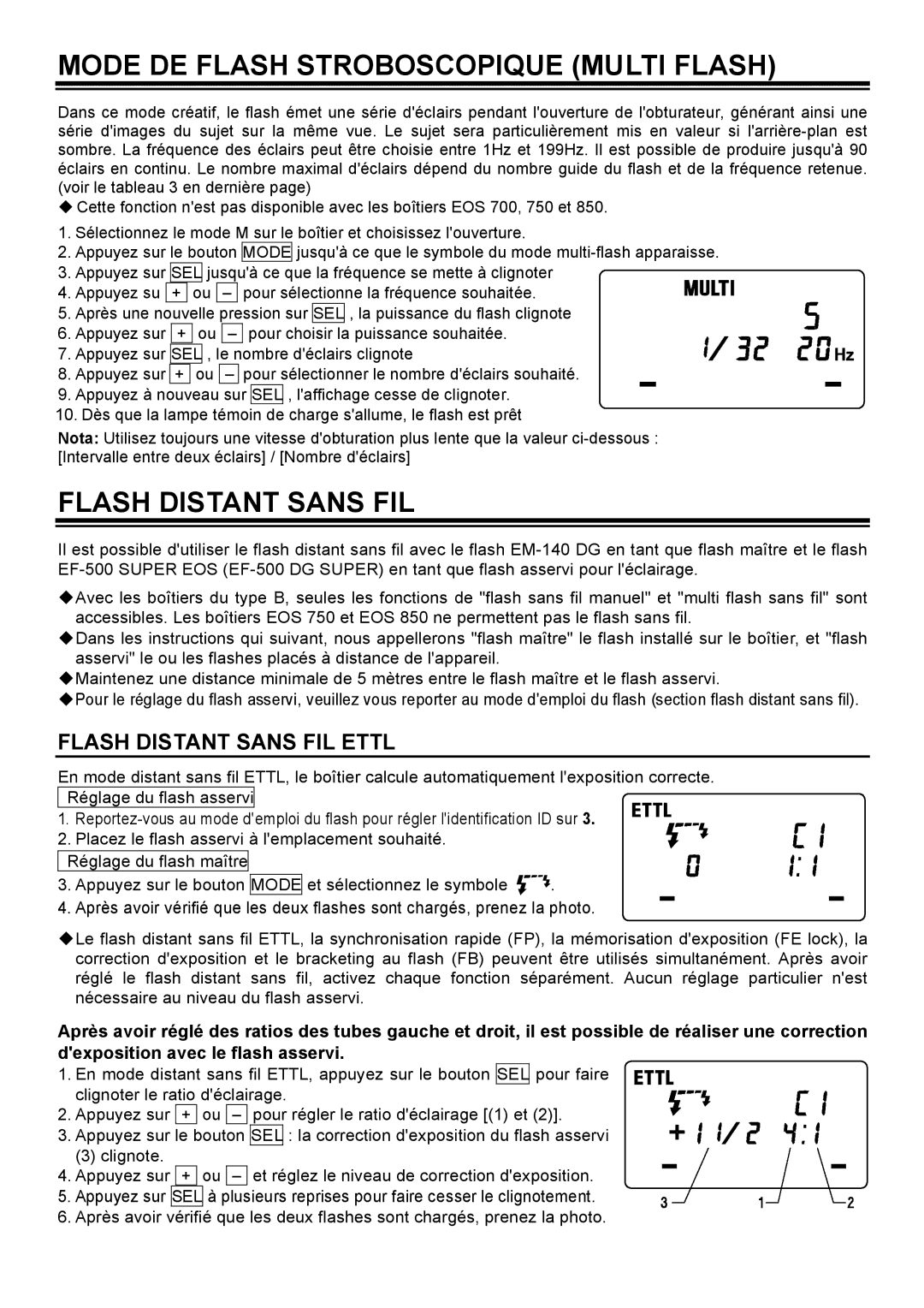 Sigma EM-140 DG manual Mode DE Flash Stroboscopique Multi Flash, Flash Distant Sans FIL Ettl 