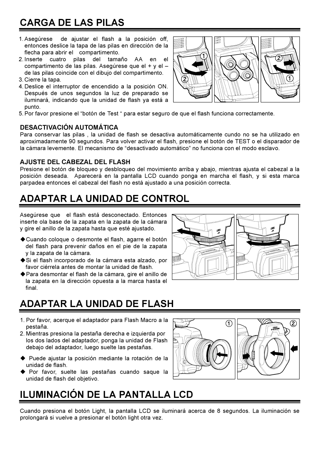 Sigma EM-140 DG manual Carga DE LAS Pilas, Adaptar LA Unidad DE Control, Adaptar LA Unidad DE Flash 