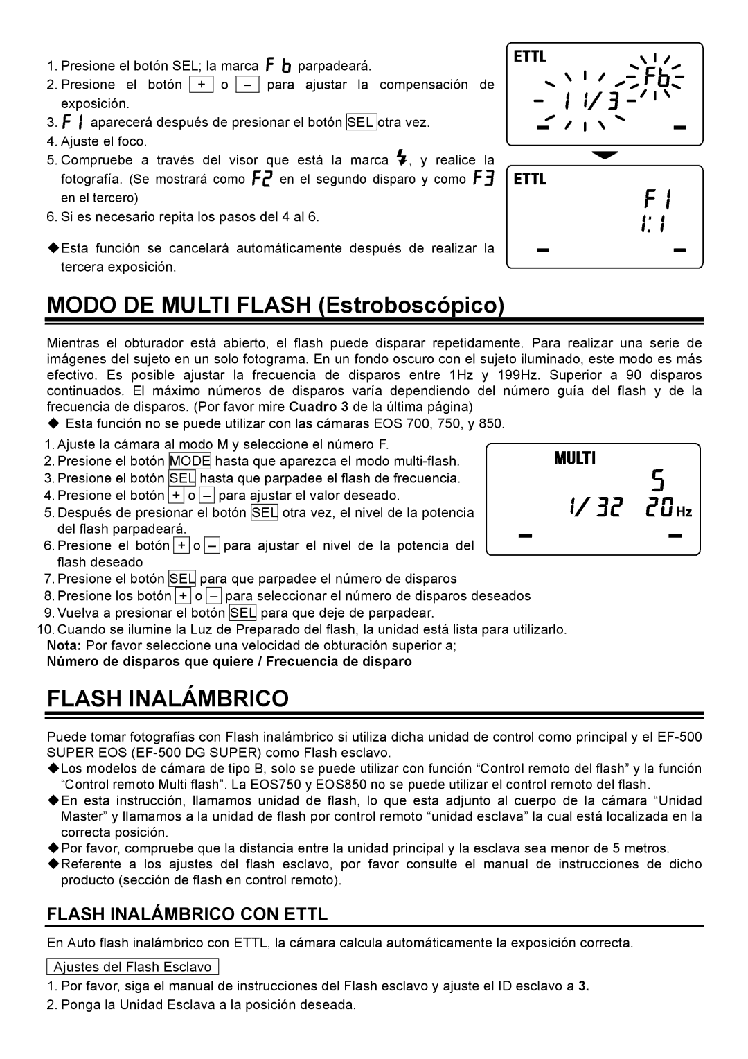 Sigma EM-140 DG manual Modo DE Multi Flash Estroboscópico, Flash Inalámbrico CON Ettl 