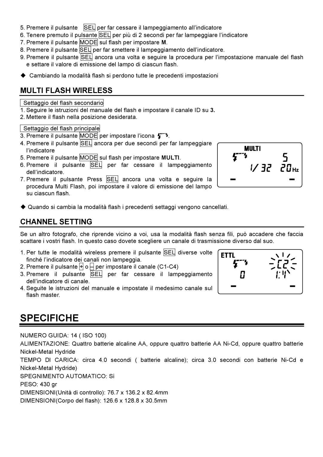 Sigma EM-140 DG manual Specifiche, Multi Flash Wireless 