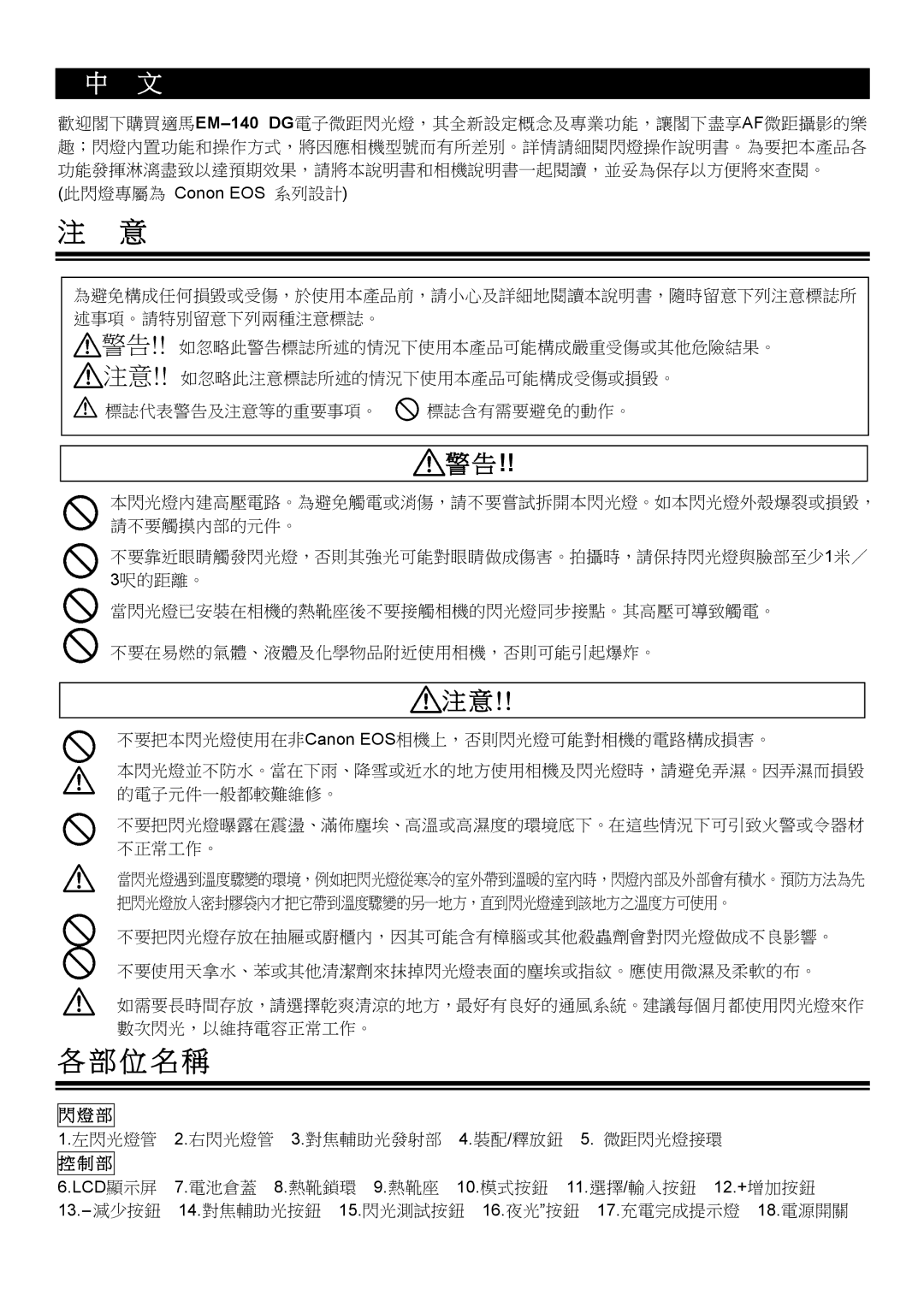 Sigma EM-140 DG manual  意, 位 名 稱 