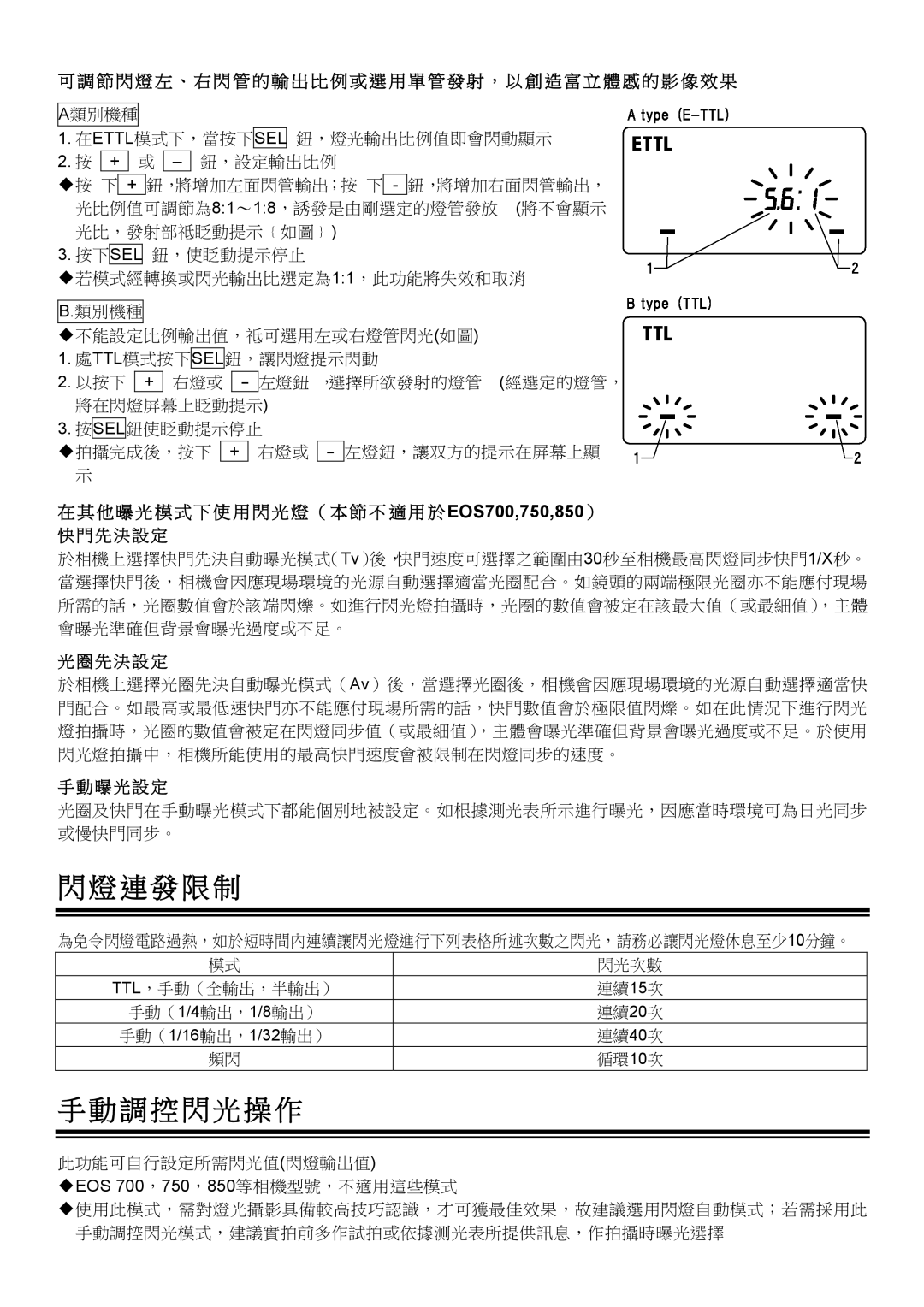 Sigma EM-140 DG manual 連 發 限 制, 調 控 閃 光 操 作 