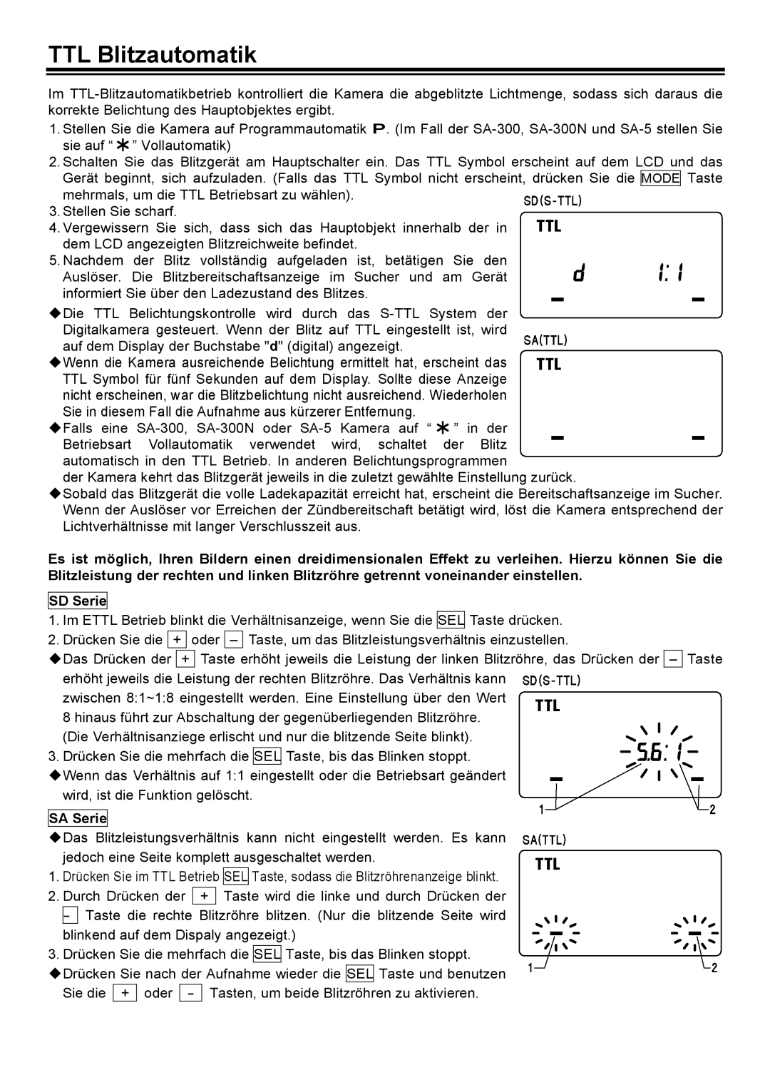 Sigma EM-140DG manual TTL Blitzautomatik, SA Serie 