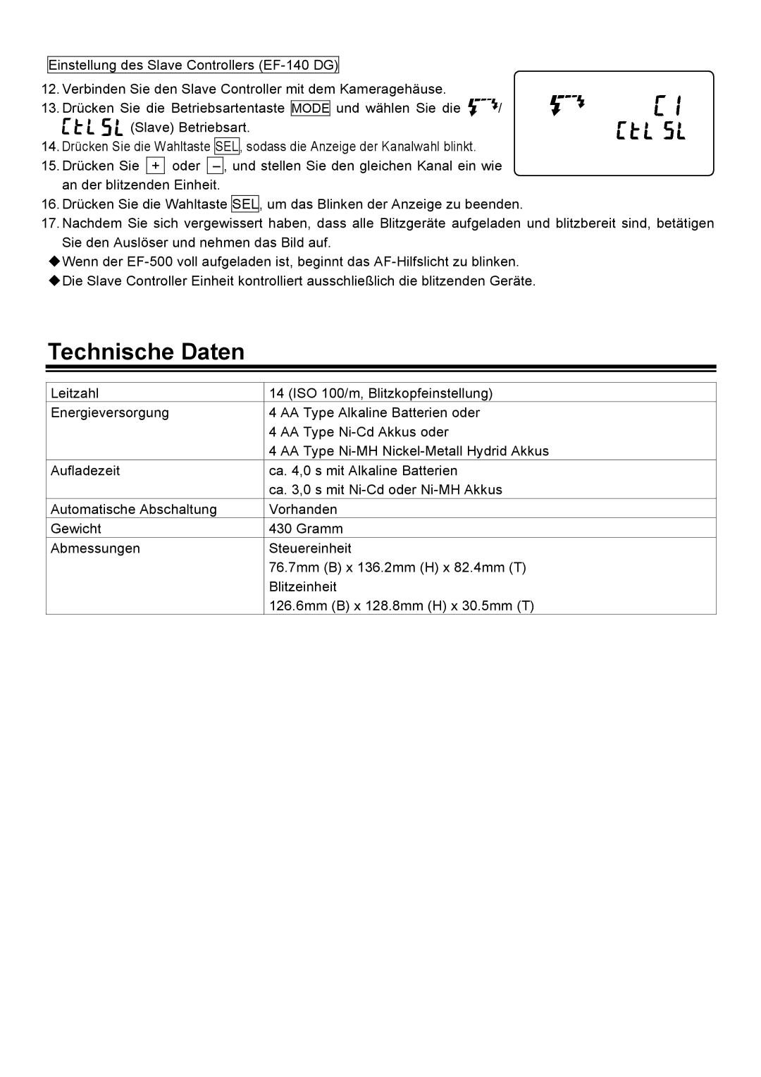 Sigma EM-140DG manual Technische Daten 