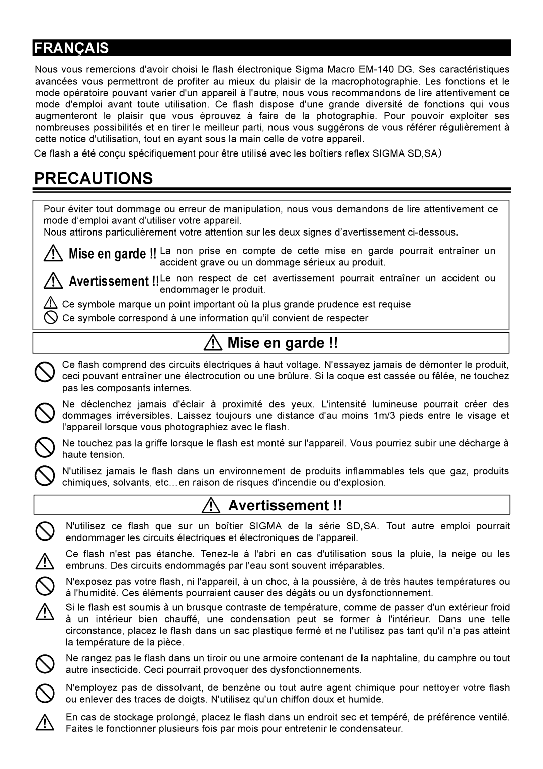 Sigma EM-140DG manual Français 